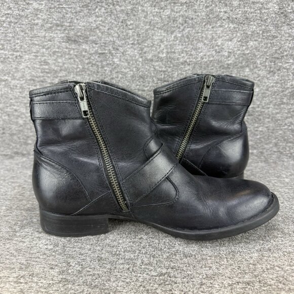 ✅Born Boots Womens Sz 7 Raisa Black Leather Side Zip Ankle Bootie Buckle Accents - Picture 9 of 10